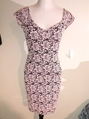 Black and Pale Pink Floral V-Neck Mini Dress